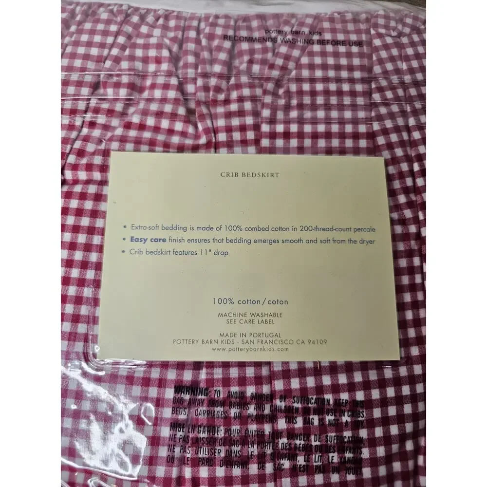 Pottery Barn Kids Red Gingham Crib Skirt New - Picture 3 of 4